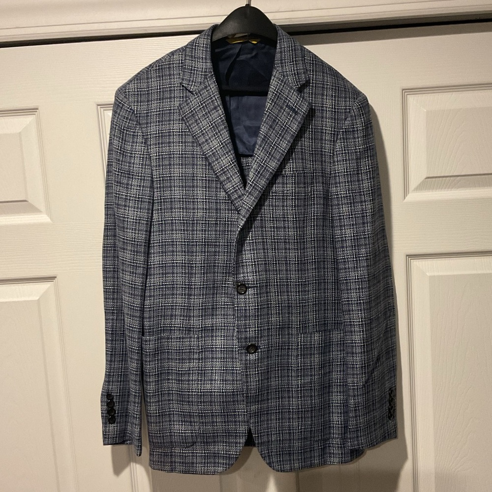 Canali Kei Jacket Blue Tweed Plaid Silk Wool Sport Coat Blazer Suit Jacket LkNEW
